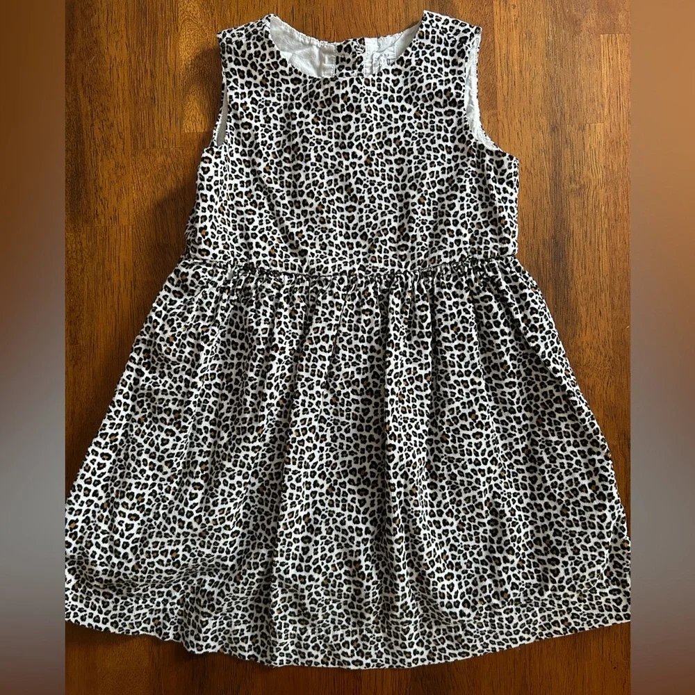 GAP Leopard Print Corduroy Dress | Girl Size 4 | Neutral Sleeveless Button Back